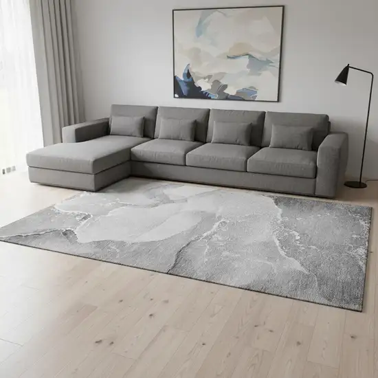 Gray And Ivory Abstract Washable Area Rug With UV Protection Photo 1
