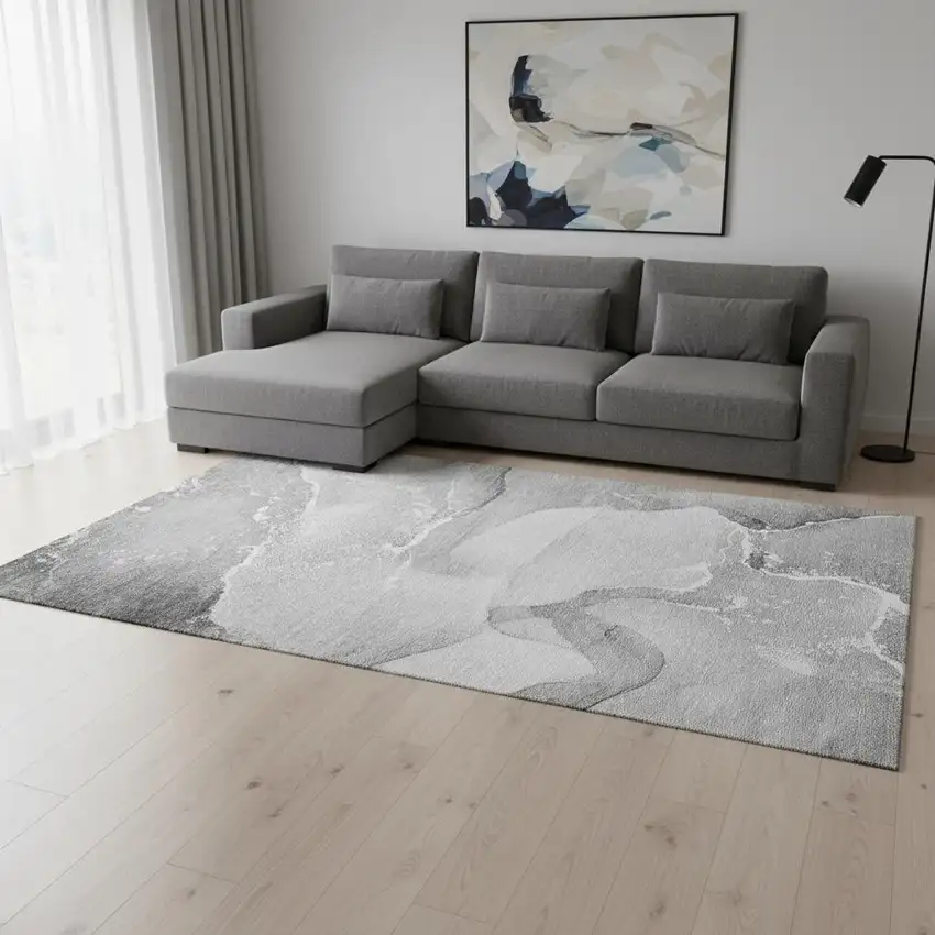 Gray And Ivory Abstract Washable Area Rug With UV Protection Photo 1