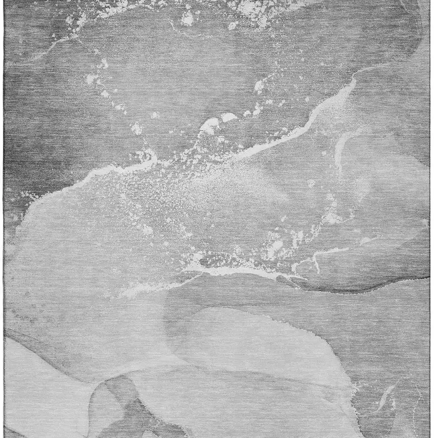 Gray And Ivory Abstract Washable Area Rug With UV Protection Photo 3