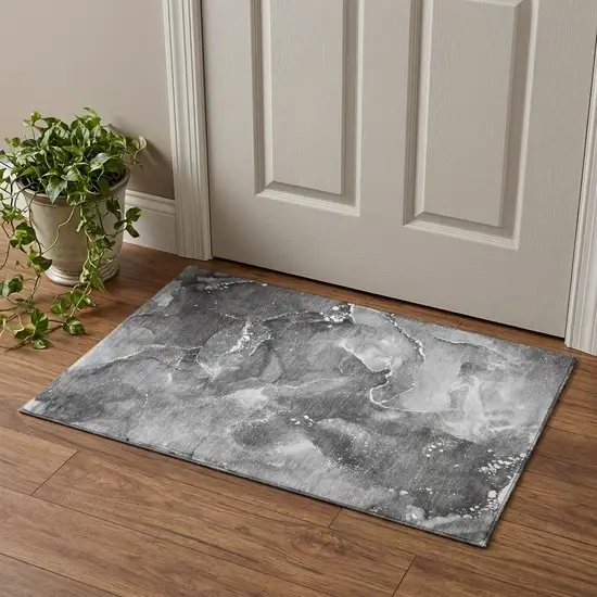 Gray And Ivory Abstract Washable Area Rug With UV Protection Photo 1