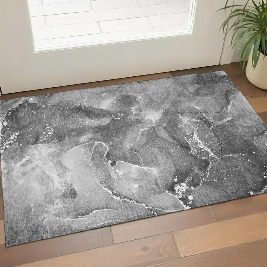 Gray And Ivory Abstract Washable Area Rug With UV Protection Photo 1