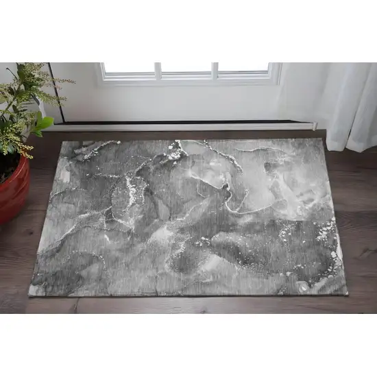 Gray And Ivory Abstract Washable Area Rug With UV Protection Photo 2