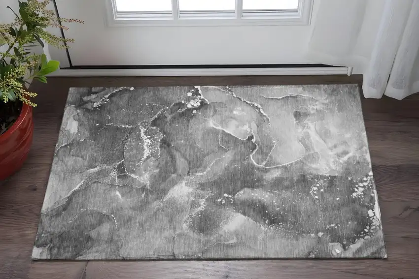 Gray And Ivory Abstract Washable Area Rug With UV Protection Photo 2