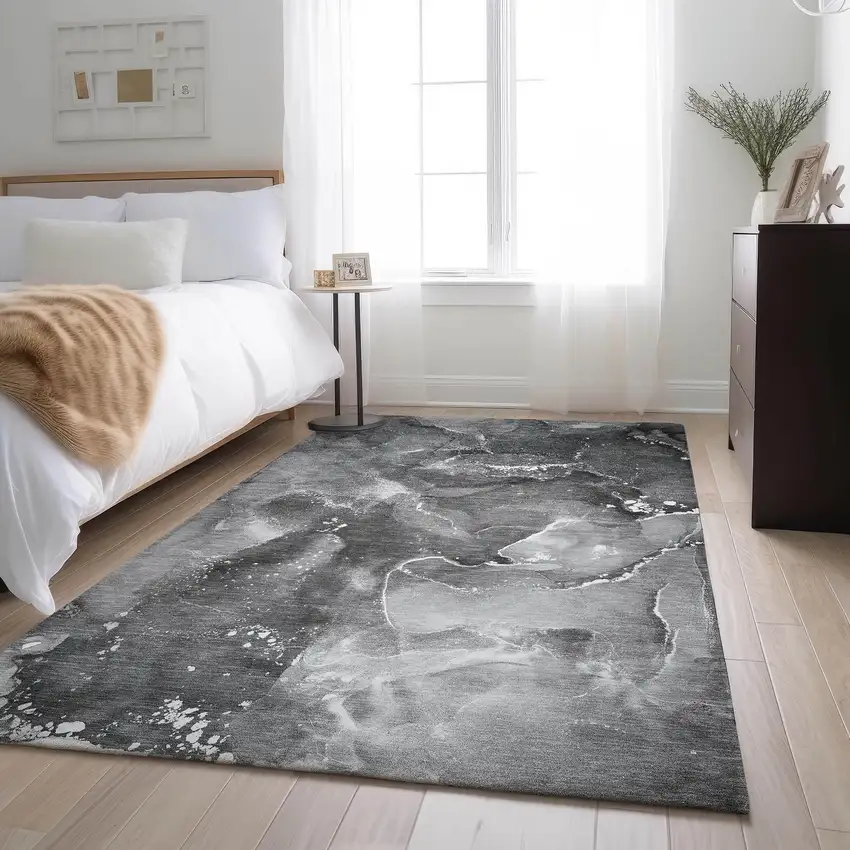 Gray And Ivory Abstract Washable Area Rug With UV Protection Photo 5
