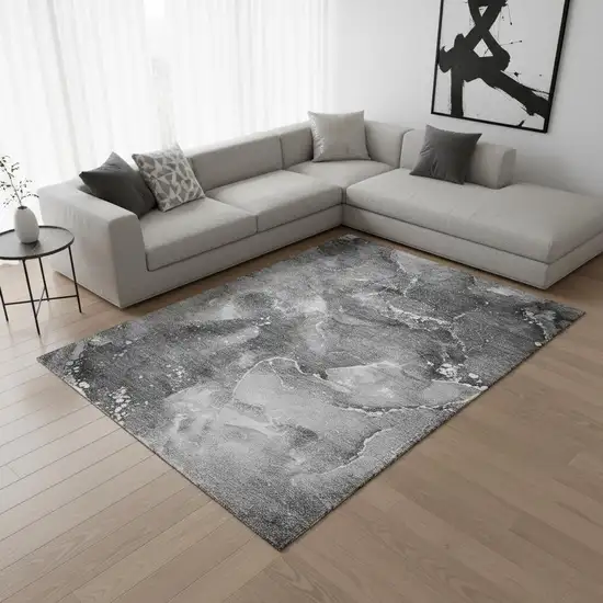 Gray And Ivory Abstract Washable Area Rug With UV Protection Photo 2