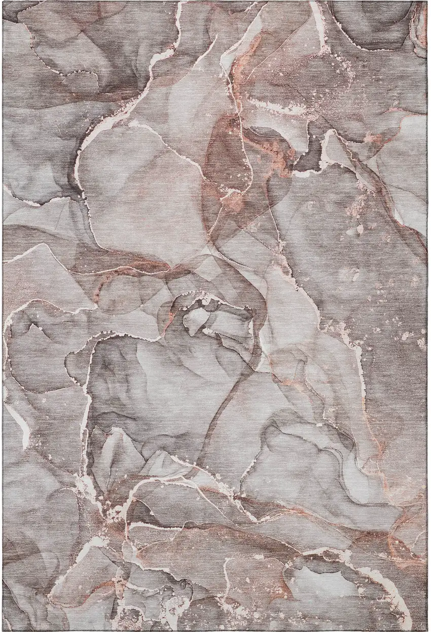 Gray And Ivory Abstract Washable Area Rug With UV Protection Photo 3