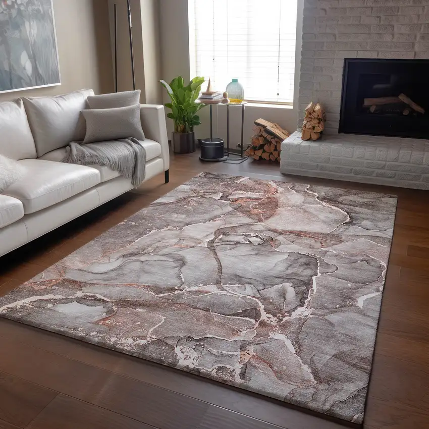 Gray And Ivory Abstract Washable Area Rug With UV Protection Photo 5
