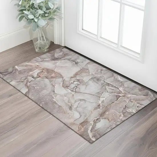 Gray And Ivory Abstract Washable Area Rug With UV Protection Photo 1