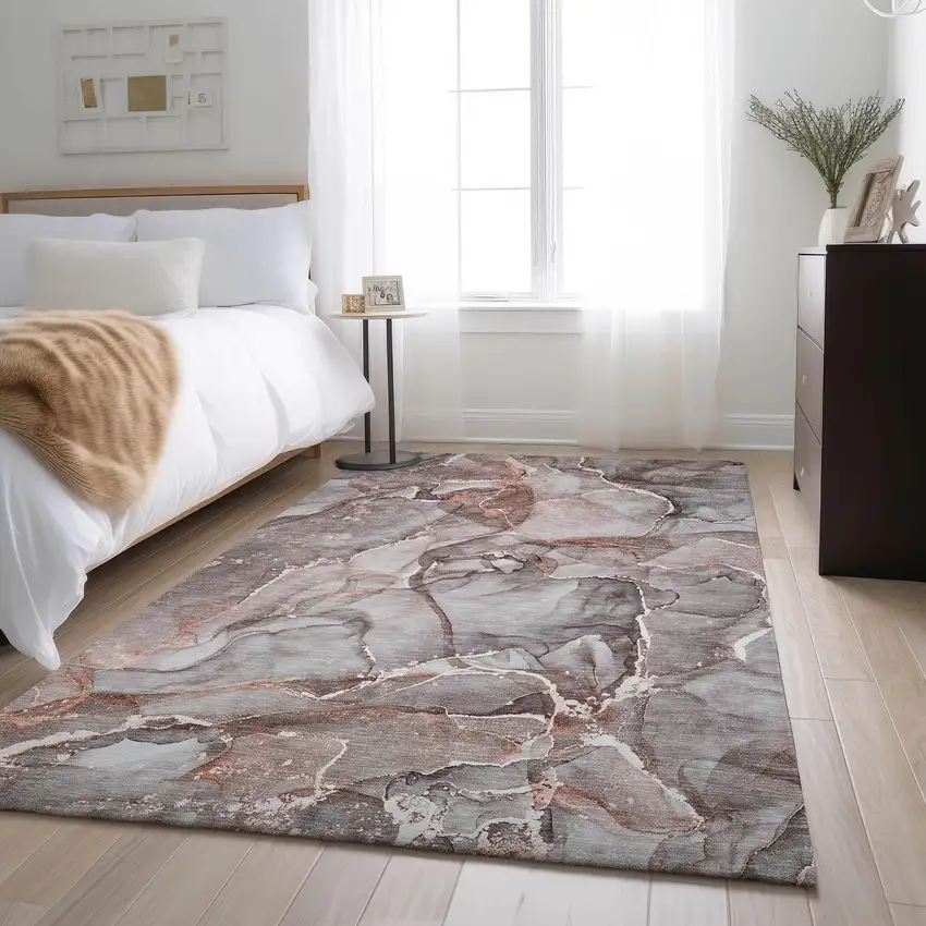 Gray And Ivory Abstract Washable Area Rug With UV Protection Photo 4