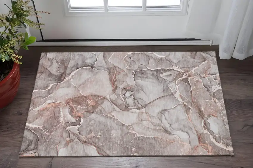 Gray And Ivory Abstract Washable Area Rug With UV Protection Photo 2