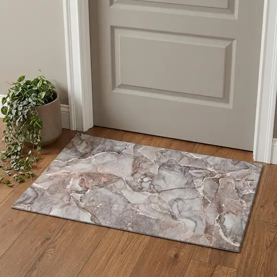 Gray And Ivory Abstract Washable Area Rug With UV Protection Photo 1
