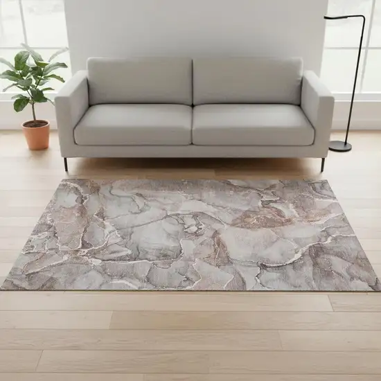 Gray And Ivory Abstract Washable Area Rug With UV Protection Photo 1
