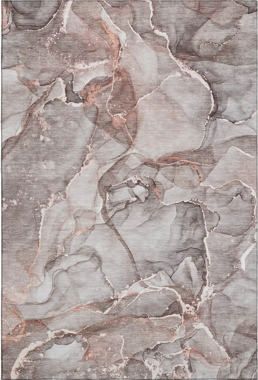 Gray And Ivory Abstract Washable Area Rug With UV Protection Photo 1