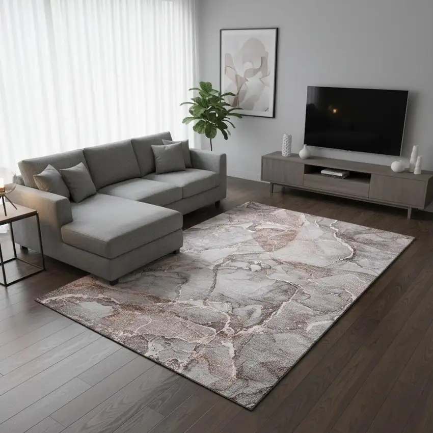 Gray And Ivory Abstract Washable Area Rug With UV Protection Photo 2