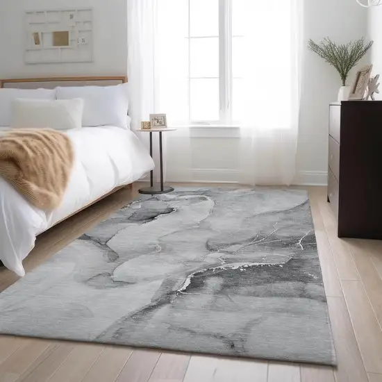 Gray And Ivory Abstract Washable Area Rug With UV Protection Photo 5
