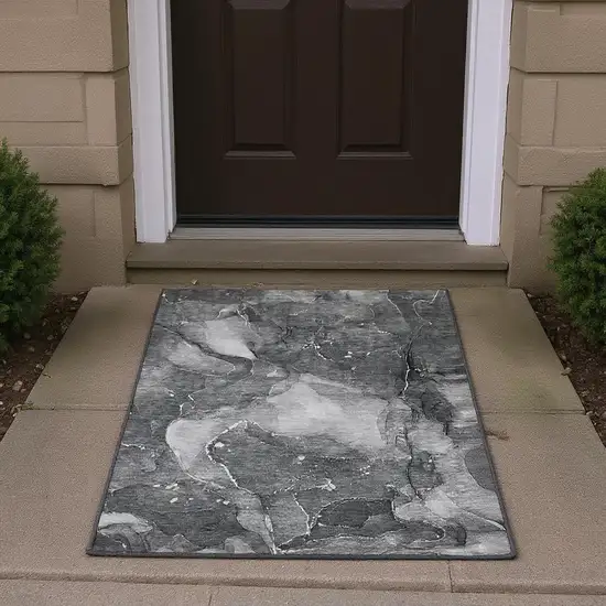 Gray And Ivory Abstract Washable Area Rug With UV Protection Photo 2