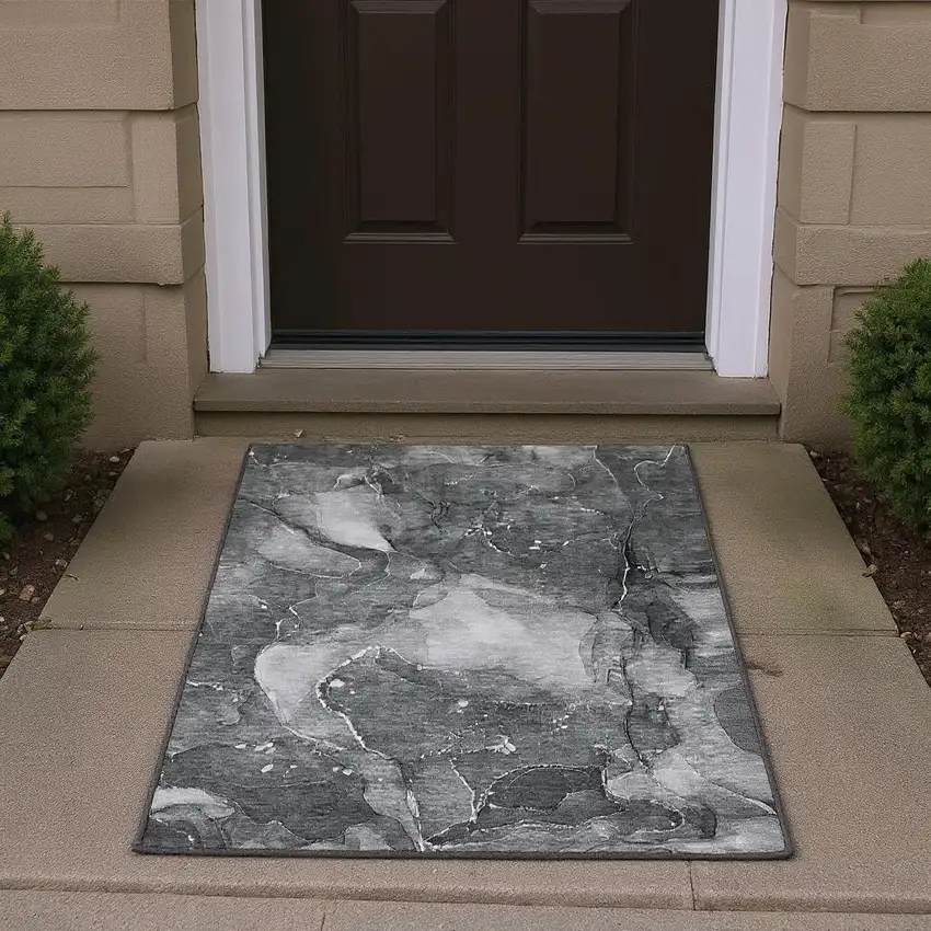 Gray And Ivory Abstract Washable Area Rug With UV Protection Photo 2