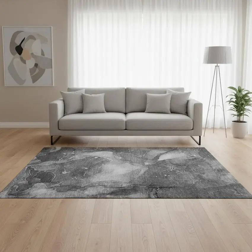 Gray And Ivory Abstract Washable Area Rug With UV Protection Photo 1