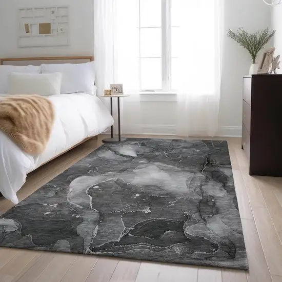 Gray And Ivory Abstract Washable Area Rug With UV Protection Photo 5