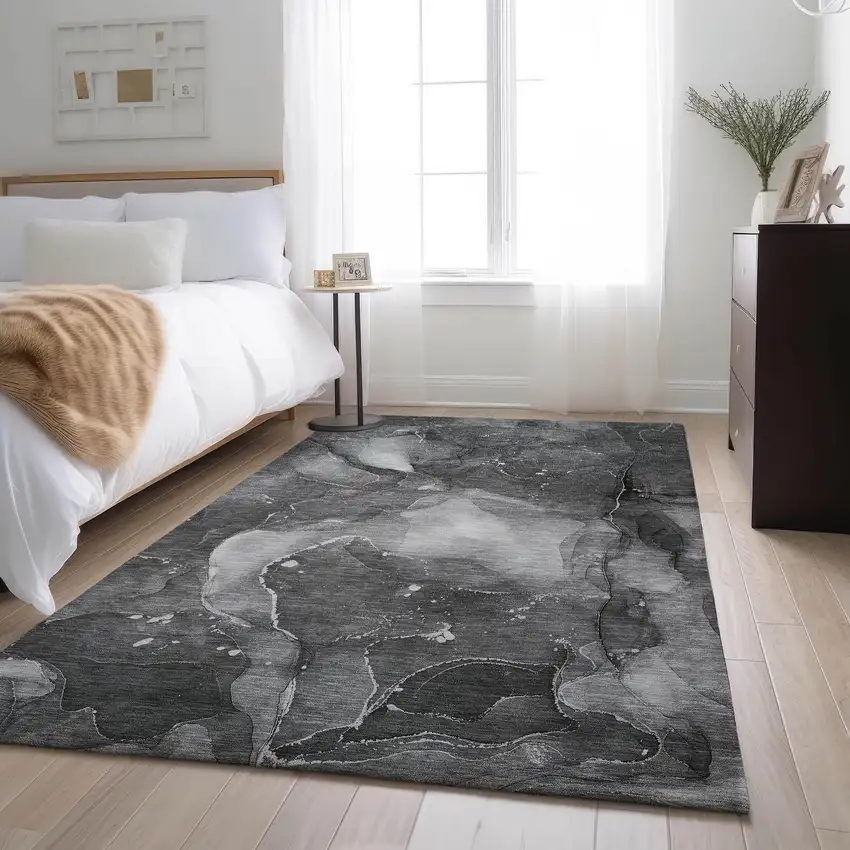 Gray And Ivory Abstract Washable Area Rug With UV Protection Photo 5