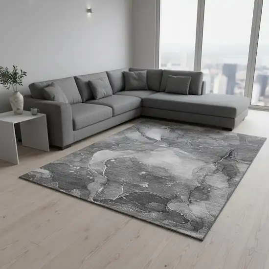Gray And Ivory Abstract Washable Area Rug With UV Protection Photo 1