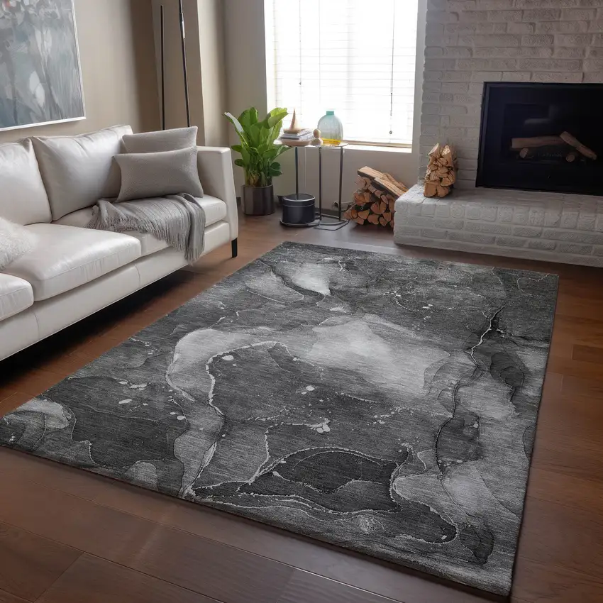 Gray And Ivory Abstract Washable Area Rug With UV Protection Photo 6