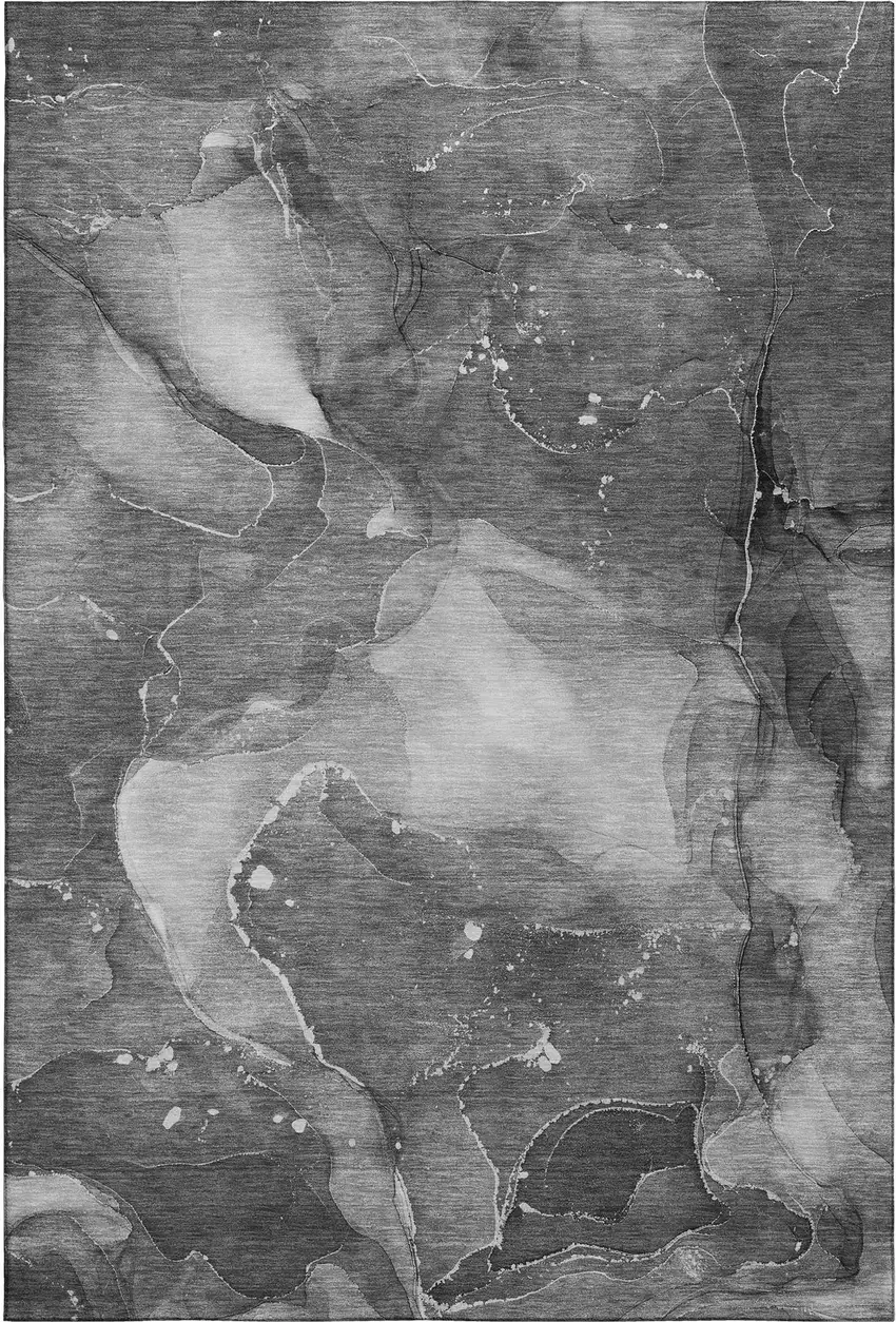 Gray And Ivory Abstract Washable Area Rug With UV Protection Photo 1