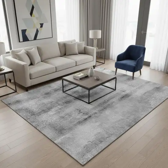 Gray And Ivory Abstract Washable Area Rug With UV Protection Photo 2