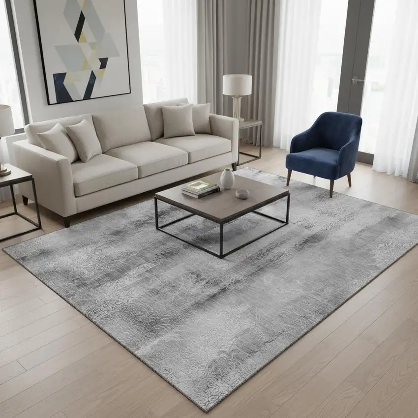 Gray And Ivory Abstract Washable Area Rug With UV Protection Photo 2