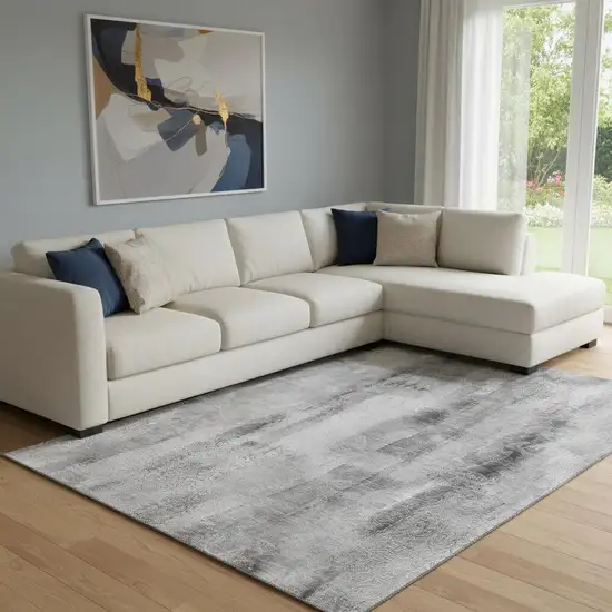 Gray And Ivory Abstract Washable Area Rug With UV Protection Photo 1