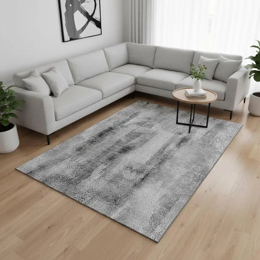 Gray And Ivory Abstract Washable Area Rug With UV Protection Photo 2