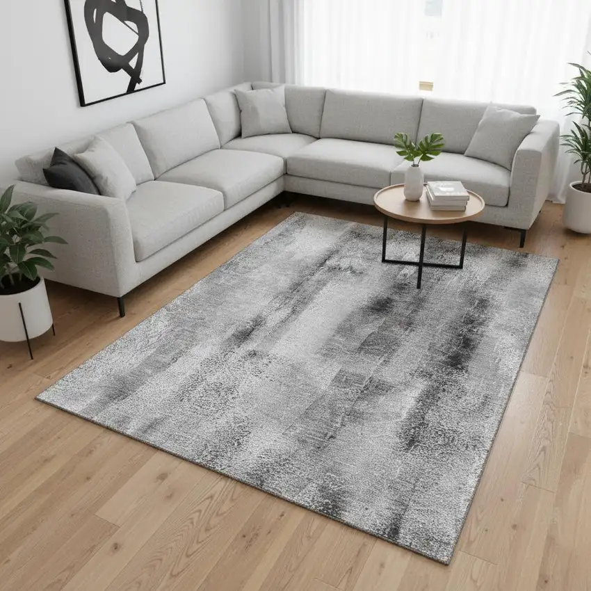 Gray And Ivory Abstract Washable Area Rug With UV Protection Photo 3