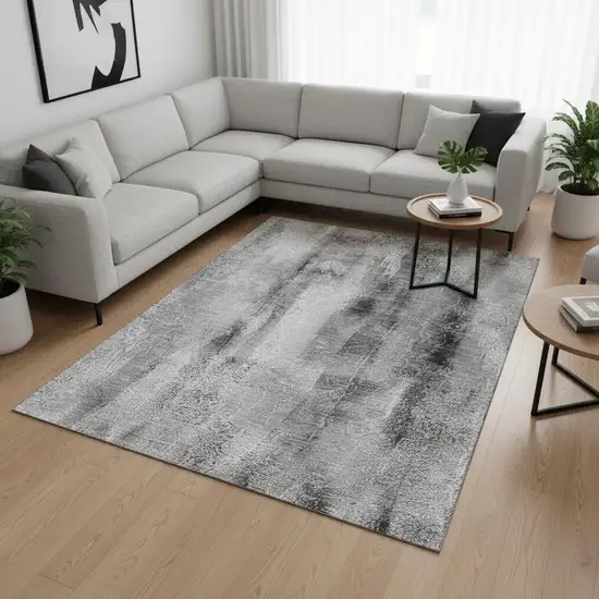 Gray And Ivory Abstract Washable Area Rug With UV Protection Photo 2