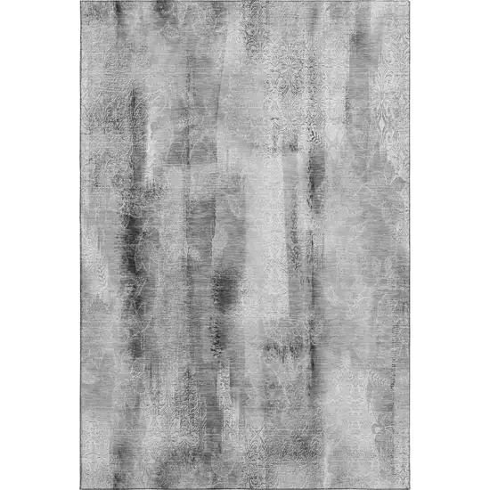 Gray And Ivory Abstract Washable Area Rug With UV Protection Photo 1
