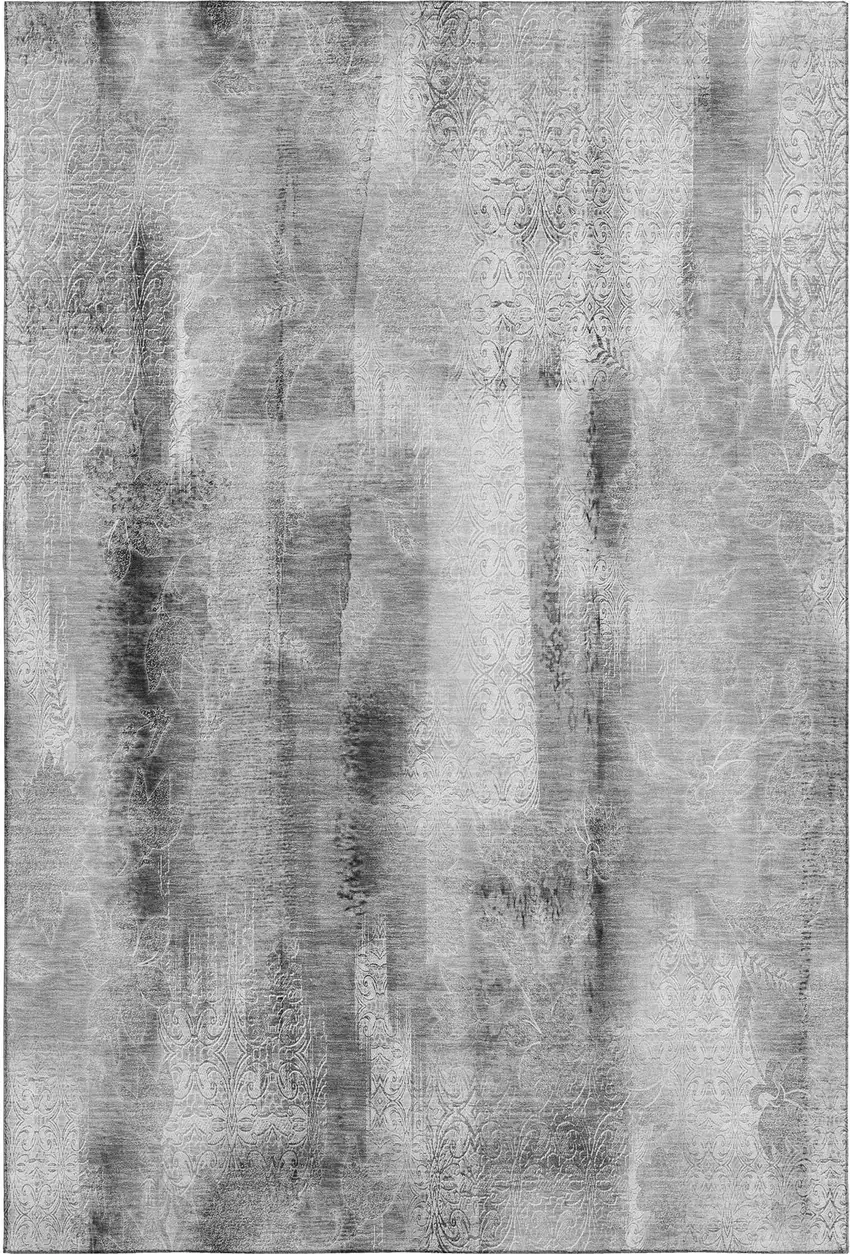 Gray And Ivory Abstract Washable Area Rug With UV Protection Photo 1