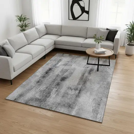 Gray And Ivory Abstract Washable Area Rug With UV Protection Photo 2