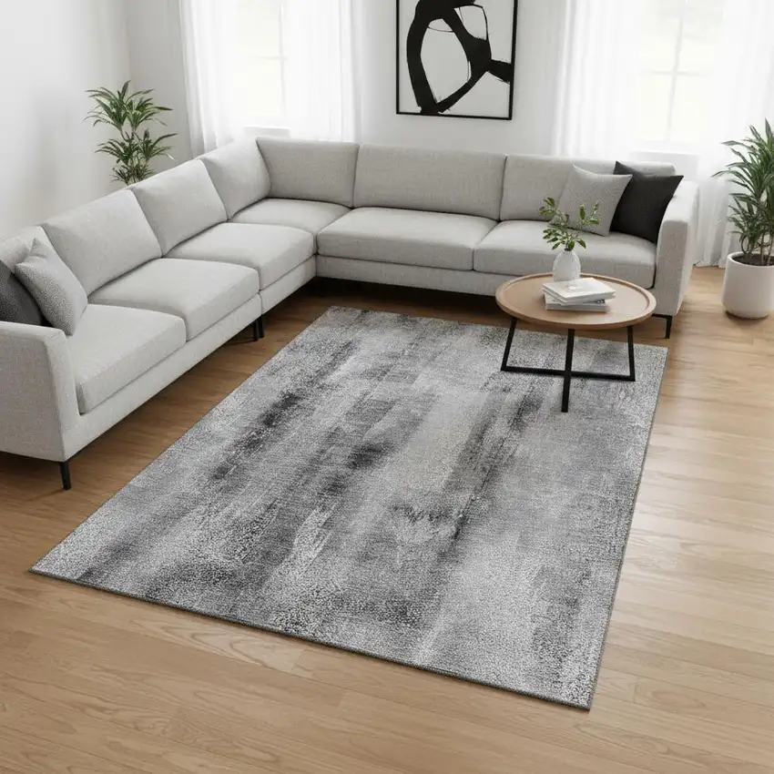 Gray And Ivory Abstract Washable Area Rug With UV Protection Photo 2
