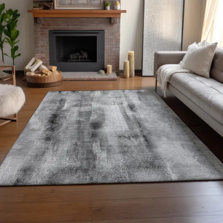 Gray And Ivory Abstract Washable Area Rug With UV Protection Photo 5