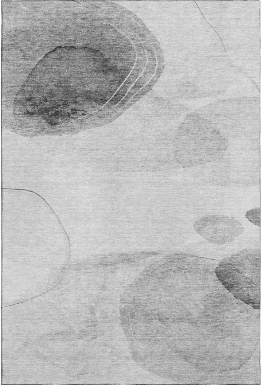 Gray And Ivory Abstract Washable Area Rug With UV Protection Photo 1