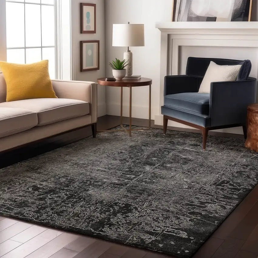 Gray And Ivory Abstract Washable Area Rug With UV Protection Photo 4