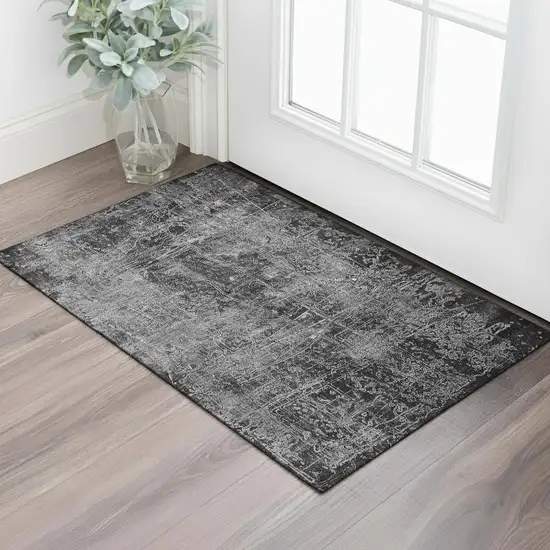 Gray And Ivory Abstract Washable Area Rug With UV Protection Photo 1