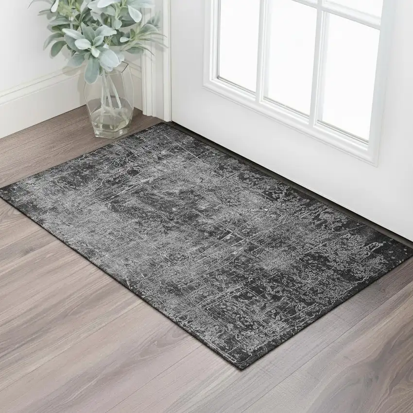 Gray And Ivory Abstract Washable Area Rug With UV Protection Photo 1