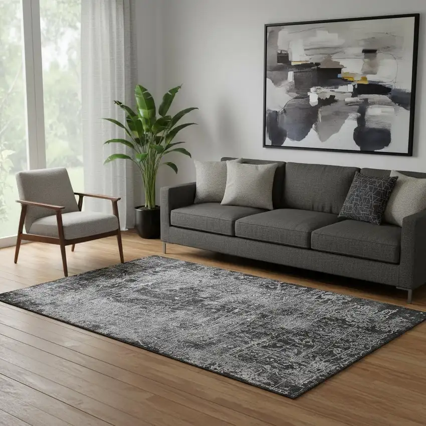 Gray And Ivory Abstract Washable Area Rug With UV Protection Photo 1