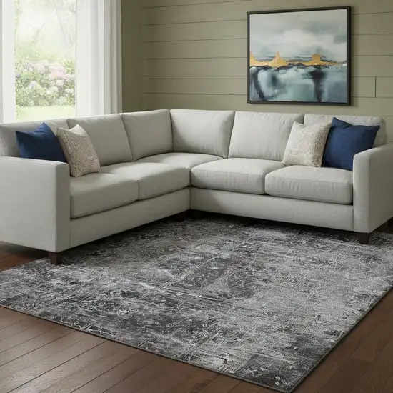 Gray And Ivory Abstract Washable Area Rug With UV Protection Photo 1