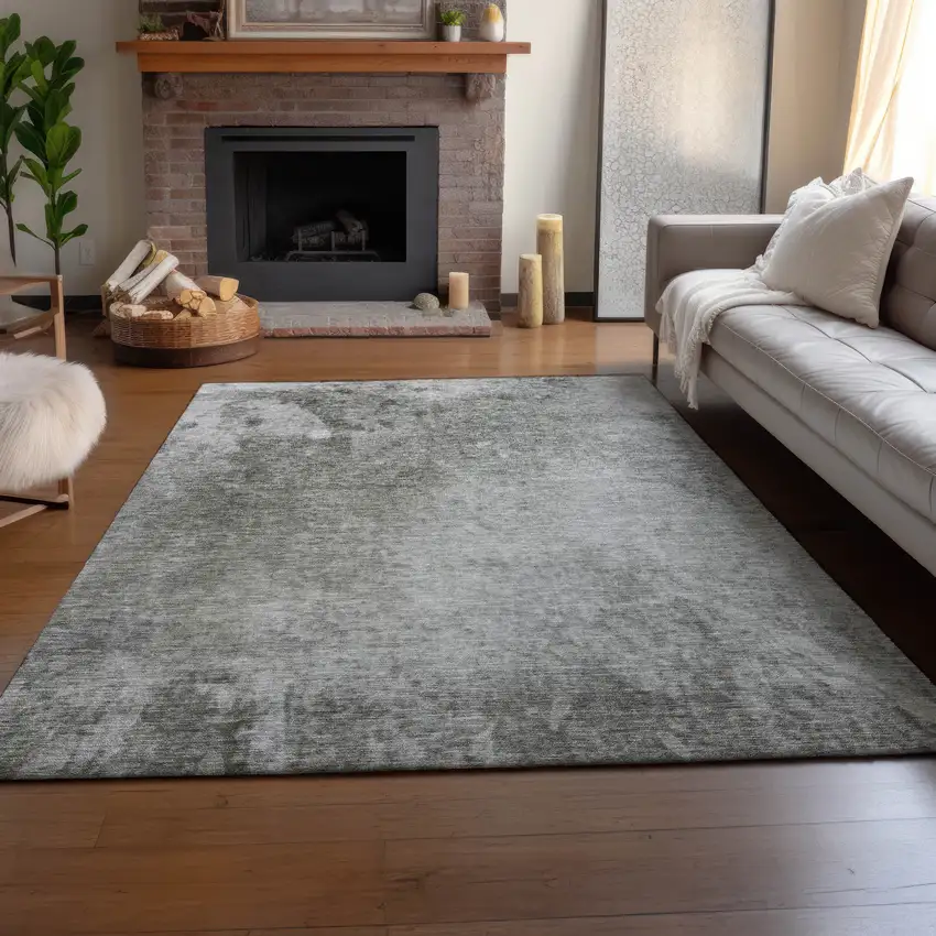Gray And Ivory Abstract Washable Area Rug With UV Protection Photo 5