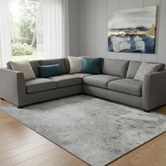 Gray And Ivory Abstract Washable Area Rug With UV Protection Photo 1