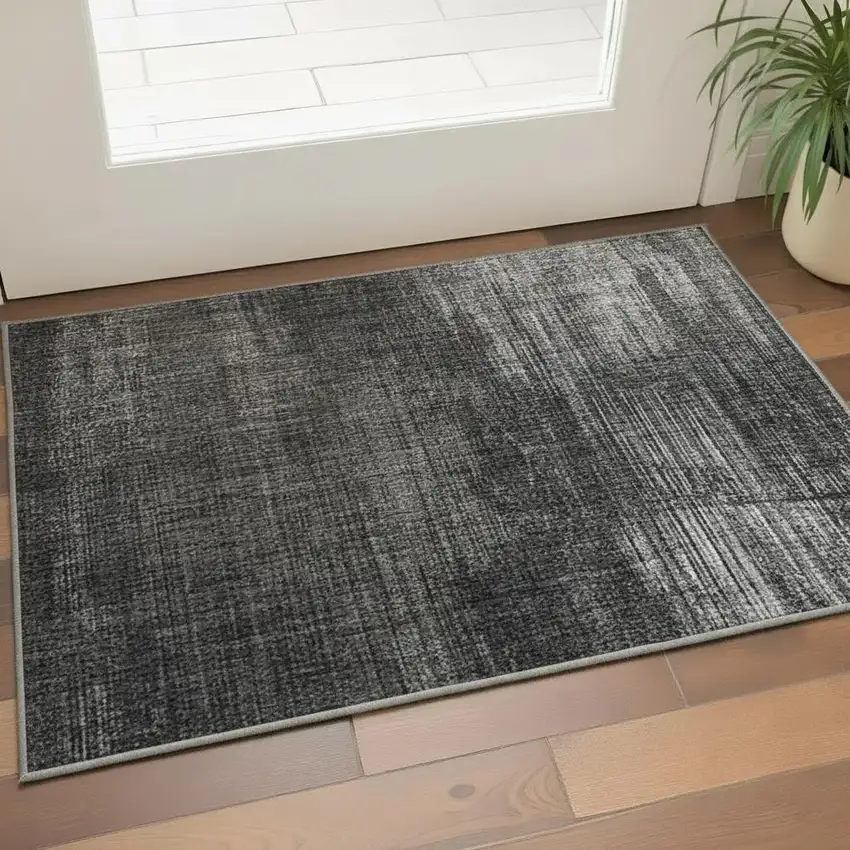 Gray And Ivory Abstract Washable Area Rug With UV Protection Photo 2