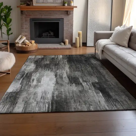 Gray And Ivory Abstract Washable Area Rug With UV Protection Photo 4