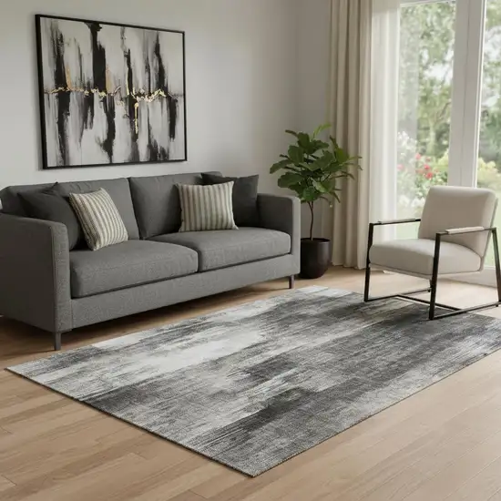 Gray And Ivory Abstract Washable Area Rug With UV Protection Photo 1