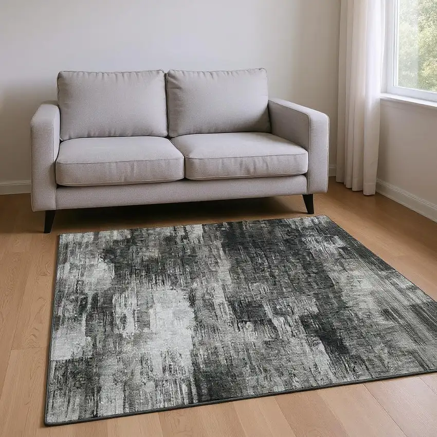 Gray And Ivory Abstract Washable Area Rug With UV Protection Photo 2